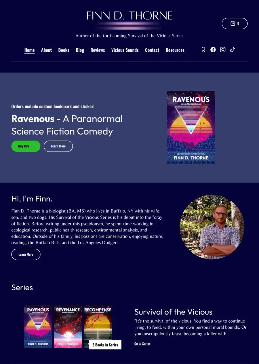 Finn D. Thorne's author website, built with Tertulia