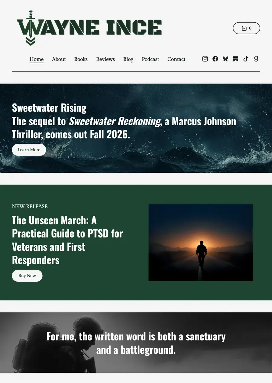 Wayne Ince's author website, built with Tertulia