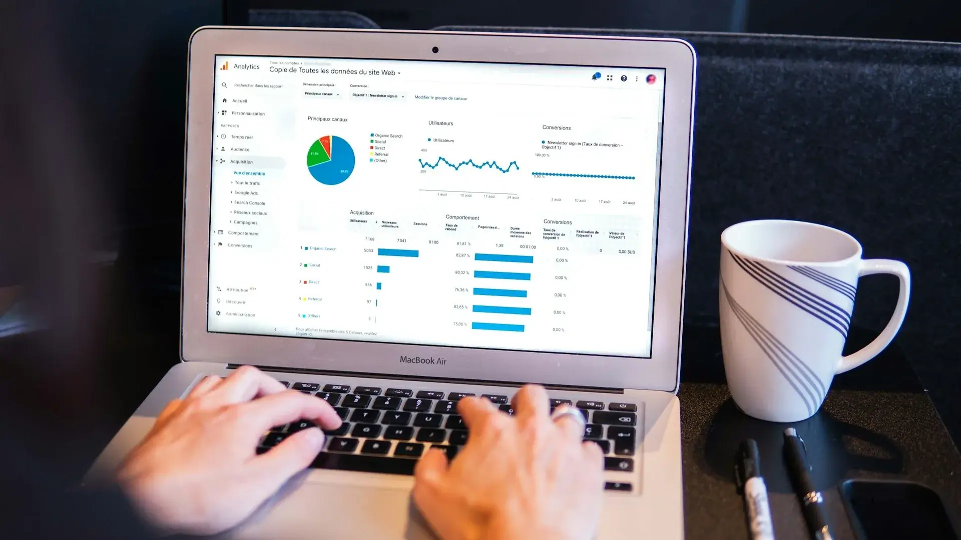 Website analytics dashboard on a laptop